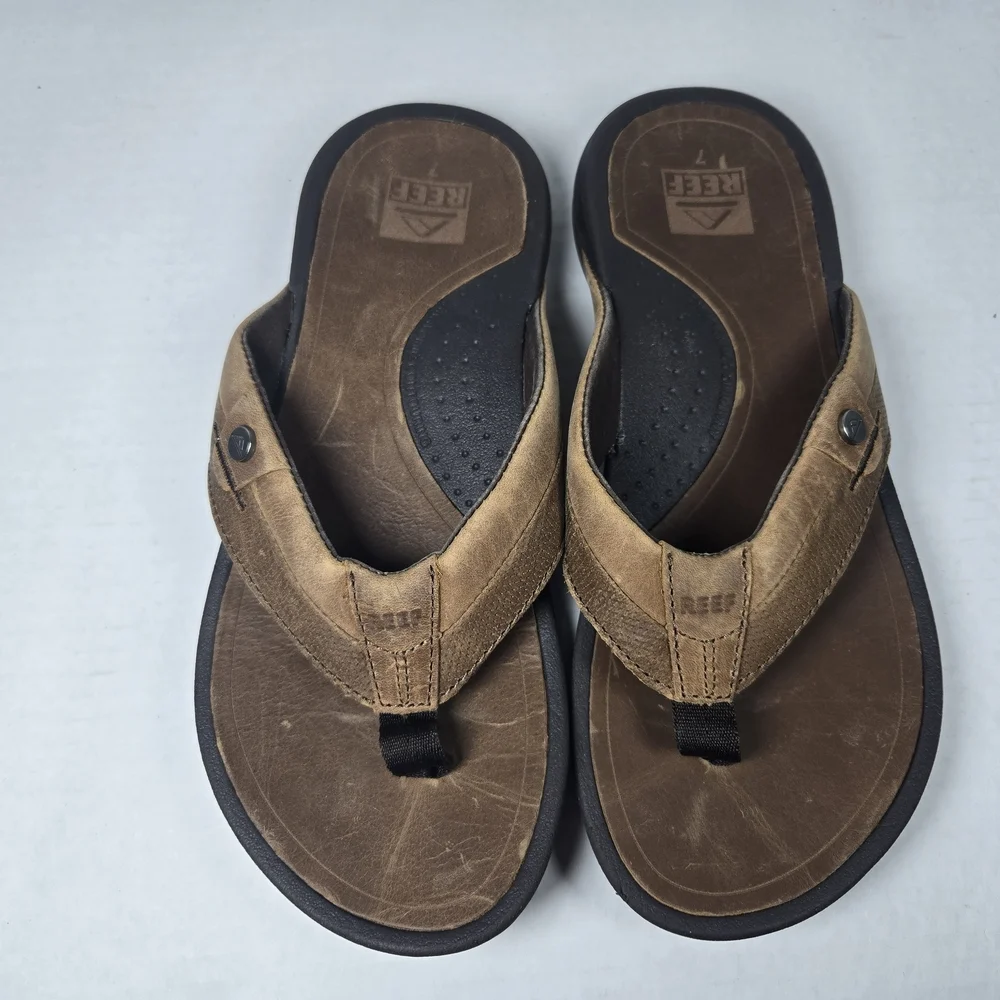 Men's Reef Pacific Le Java Brown Leather Comfort Flip-Flop Sandals EU 39 US 7